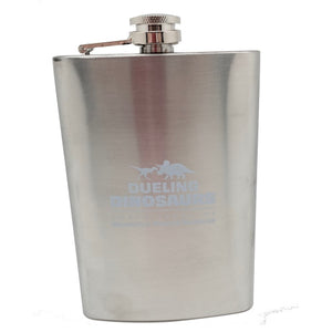 Dueling Dinosaurs Flask, Silver