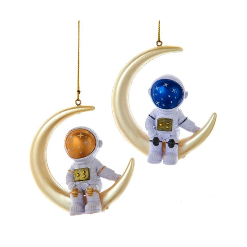 Astronaut Crescent Moon Ornament (choose color)